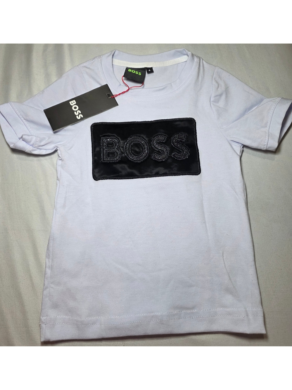 Boss White Toddler Tee with Black Logo Patch